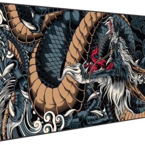 Mouse Pad Gamer Speed Extra Grande Desk Pad Profissional com Borda Costurada 70x35 Dragão Azul Premium GAXMARK