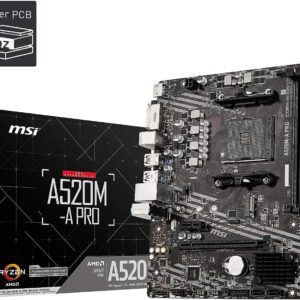 MSI Placa-mãe para jogos A520M-A PRO (AMD AM4, DDR4, PCIe 4.0, SATA 6Gb/s, Dual M.2, USB 3.2 Gen 1, DVI/HDMI, Micro-ATX)