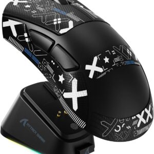 ATTACK SHARK V3 Pro Mouse Gamer Sem Fio Ultraleve 62g com Base de Carregamento Magnética RGB, Sensor 25K DPI, 1000Hz, Bluetooth/2.4G/USB-C, Programável para PC Mac, Fita Preta
